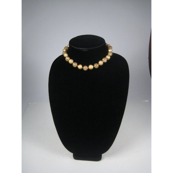 Marvella Iridescent Plastic Beaded Choker Gold Necklace 15 Inch Vintage 1950s - Picture 6 of 10